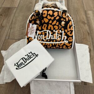 Von Dutch orange cheetah bowling bag